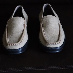 Camel color Tods women’s calf hair loafers.